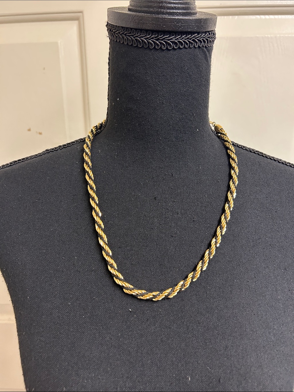 Trifari gold and black necklace with magnetic clasp, 22”, Excellent condition